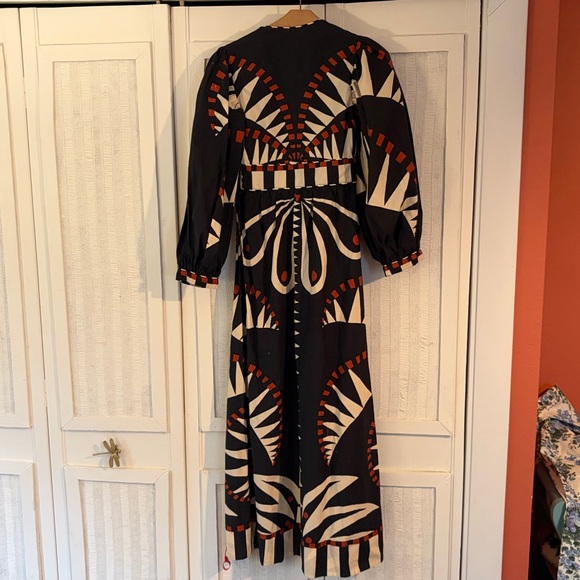 Farm Rio Black Coconut Grove Puff Sleeve Maxi Dress size xxs NWOT - Picture 9 of 9